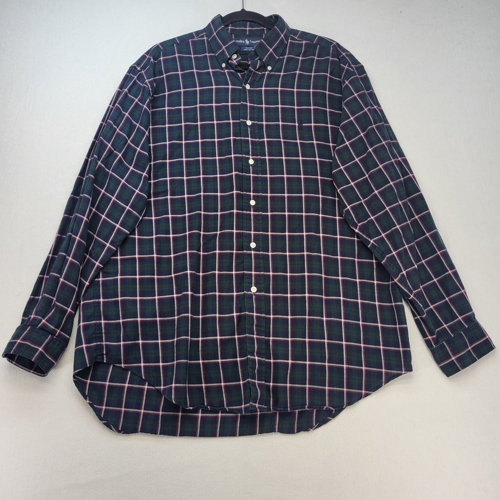 Ralph Lauren Blake Button Down Men Large Green Blue Plaid Long Sleeve Cotton